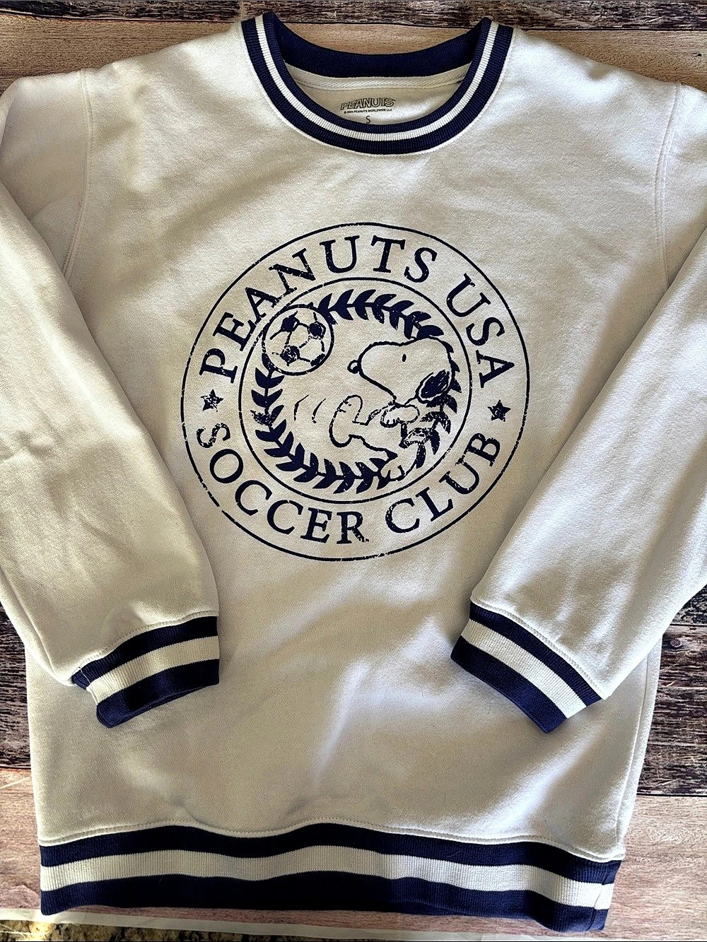Peanuts USA Soccer Club Crewneck Sweatshirt in Cream & Blue